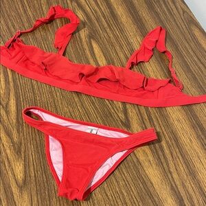 Red Ruffled Bikini Set